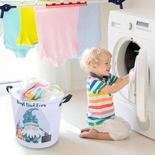 Fathers Day Quote Waterproof Gnome Laundry Hamper with Easy Carry Handles
