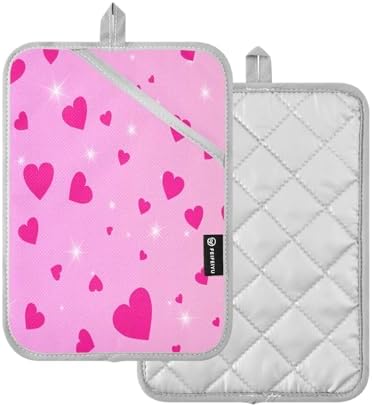 KCLDECI Pink Hearts 2-Pack Heat Resistant Potholders for Kitchen Use