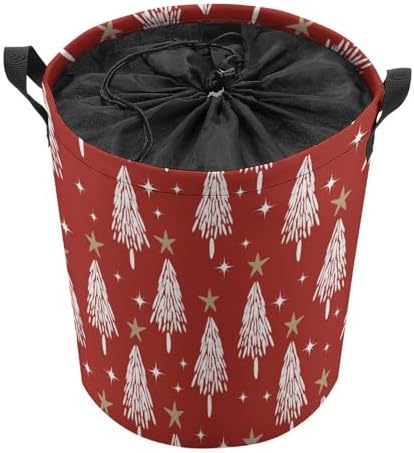 Red Christmas Trees Collapsible Star Laundry Hamper