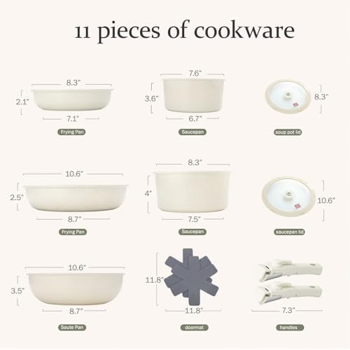 UCC LIFE 11Pcs Nonstick Cookware Set with Detachable Handles