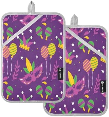 Mardi Gras Pot Holders Heat-Resistant Oven Mitts for Cooks