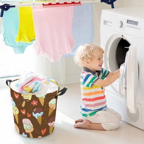 Cute Ice Creams Flower Laundry Hamper Waterproof Durable Mesh Basket