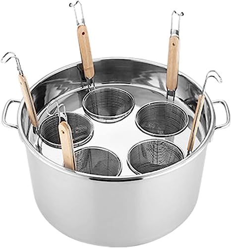 BINGWANG Pasta Cooker Set with 5 Holes Insert Strainer Basket
