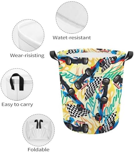 Racing with Checkered Flag Laundry Hamper Waterproof Clothes Basket with Easy Carry Handles