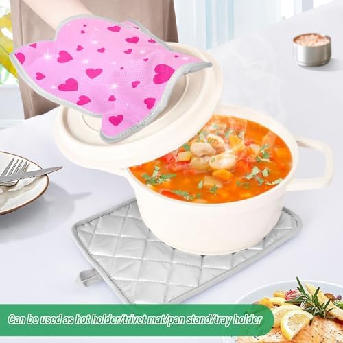KCLDECI Pink Hearts 2-Pack Heat Resistant Potholders for Kitchen Use