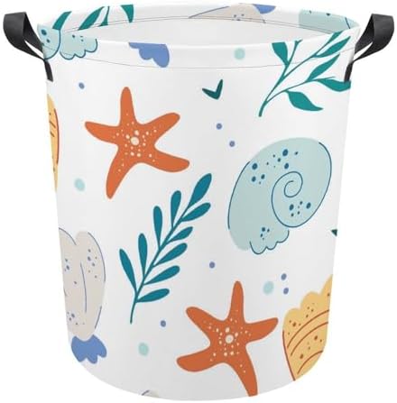 Cute Ocean Waterproof Laundry Hamper with Easy Carry Handles for Home Travel