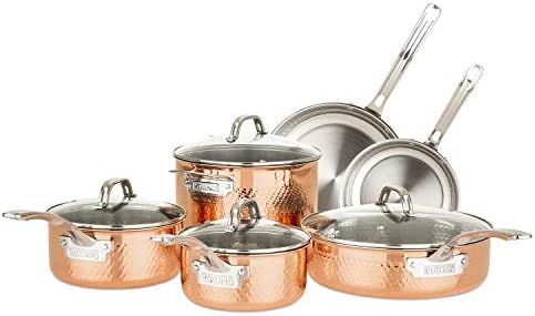 Viking 3-Ply 10-Piece Copper Cookware Set with Glass Lids