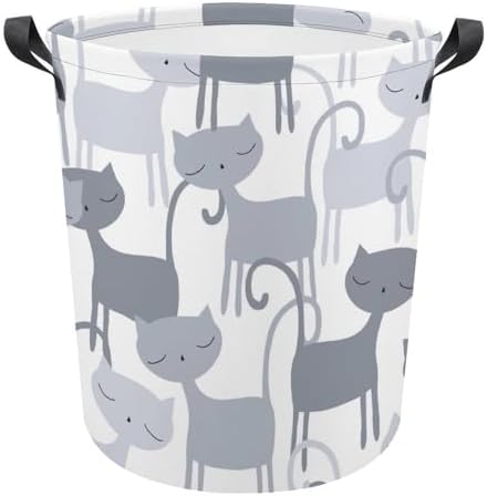 MEIKKO Grey Cat Pattern Laundry Basket with Waterproof Coating
