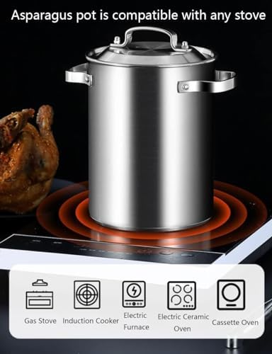 Versatile Asparagus Pasta Steamer 304 Stainless Steel Pot with Lid Strainer Basket