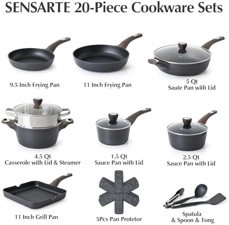 20-Piece Nonstick Cookware Set Induction Compatiblepfos-freeStay Cool Safe
