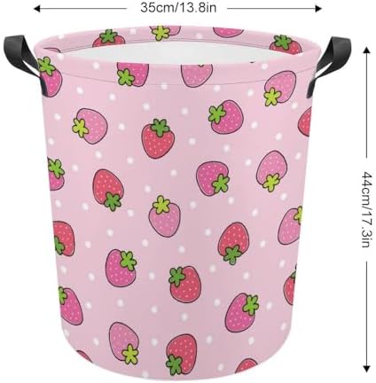 Perfectique Pink Strawberry Laundry Hamper Collapsible Waterproof Storage for Family Pets