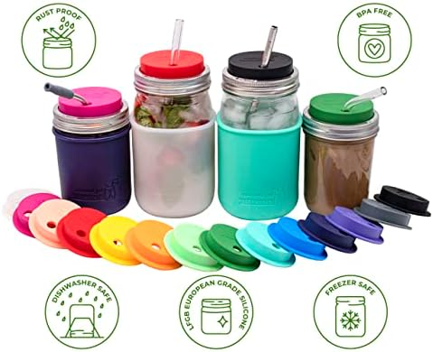 2-Pack Silicone Straws Lids for Mason Jars
