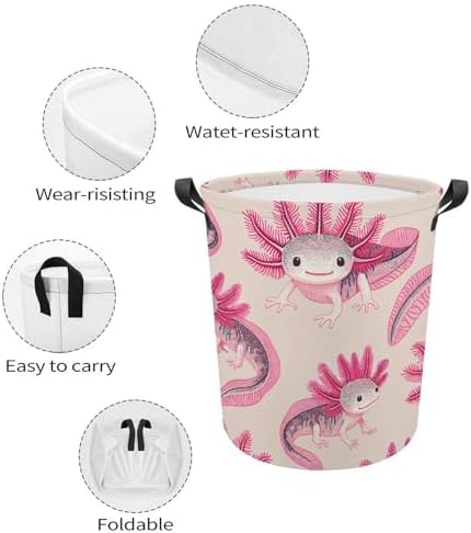 MeikoKClosure Cartoon Axolotl Pink 173x138 Water Resistant Laundry Hamper