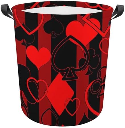 MEIKKO Playing Cards Laundry Hamper Black Red Striped