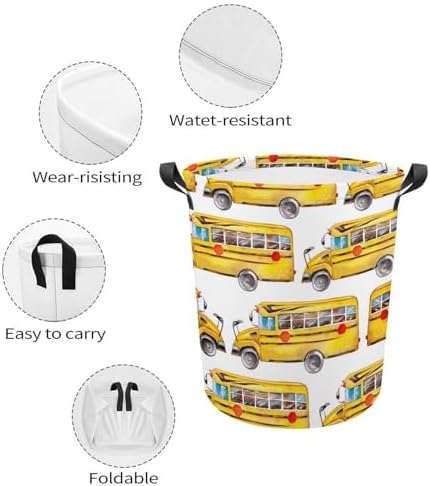 Meiko Cute Yellow Bus Rainbow Laundry Hamper