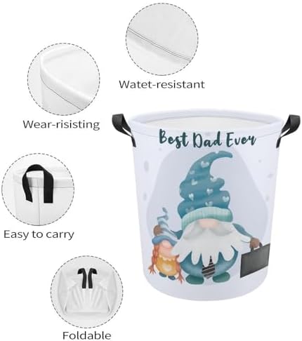 Fathers Day Quote Waterproof Gnome Laundry Hamper with Easy Carry Handles