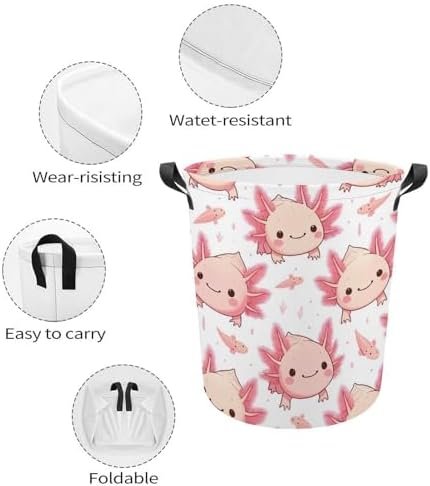 Cartoon Axolotl Pink Laundry Hamper