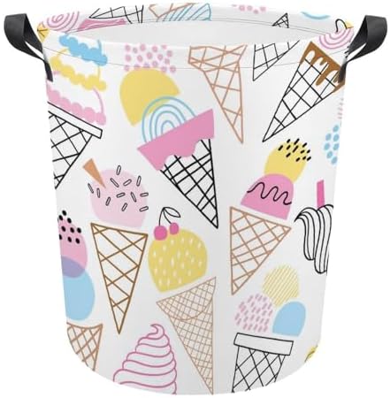 Cute Summer Ice Cream Collapsible Laundry Hamper for Family Dorm Use
