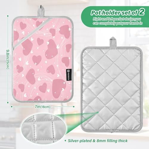 KCLDECI Heart 2Pack Pot Holders Heat-Resistant Oven Mitts for Baking Cooking