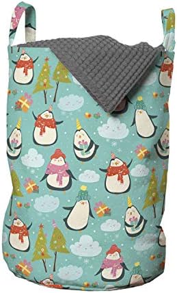 Ambesonne Christmas Laundry Bag Happy Noel Themed Seafoam White