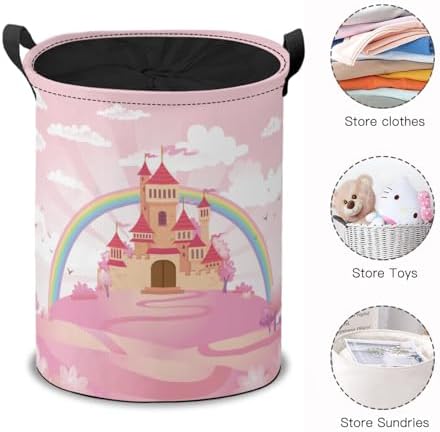 Pink Castle Laundry Hamper Basket Cute Fairy Tale Storage Solution