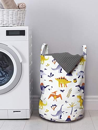 Ambesonne Jurassic Laundry Bag Dinosaur Botany-Inspired Hamper Basket