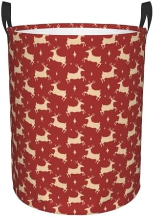 Itin Waterproof Laundry Basket Golden Moose Red Print S-40L