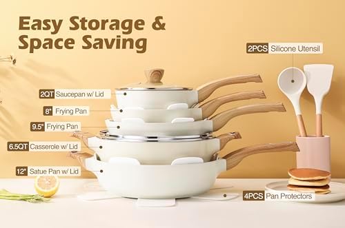 Healthy Ceramic Cookware Set Nonstick 14-Piece for Induction Cooking Kitchen Use