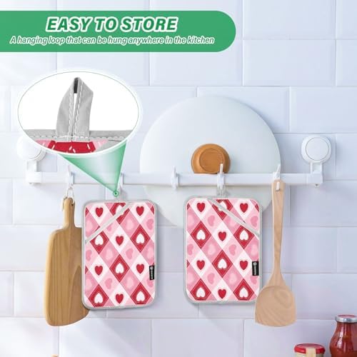 Kcldeci Heart-Plaid 2-Pack Heat-Resistant Potholders