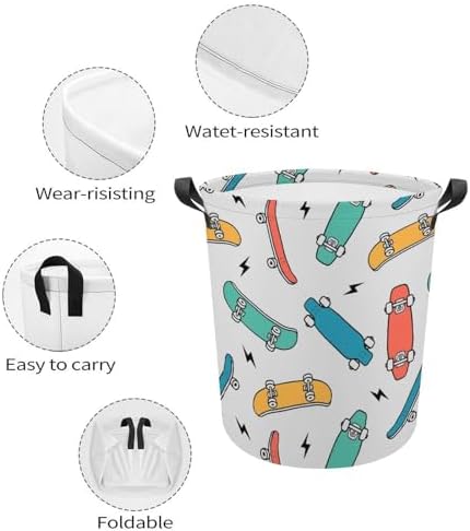 MEIKKO Hand-Drawn Skateboarding Clothes Hamper Waterproof Easy-to-Carry