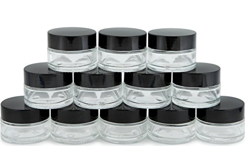 Vivaplex 12 Clear 15 ml Glass Jars with Inner Liners and Black Lids