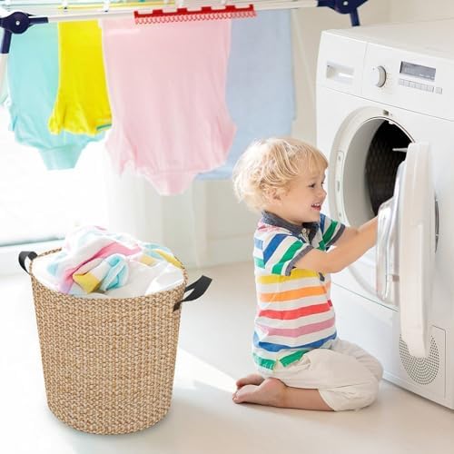 Wicker laundry hamper waterproof foldable for families