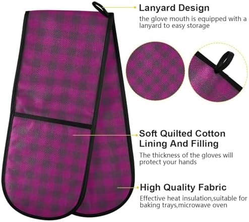 KLL Halloween Violet Buffalo Plaid Double Oven Mitts 35 x 7 Heat-Resistant