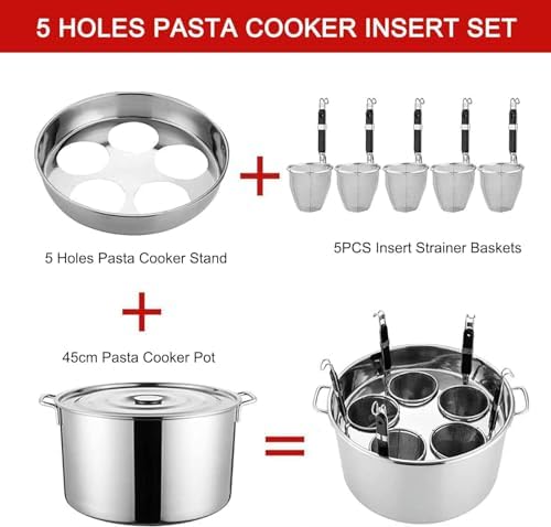 Multipurpose 5-Hole Pasta Pot with Side Strainer for Easy Cooking