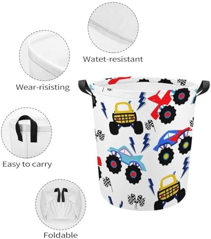 MEIKKO Monster Truck Laundry Basket with Handles