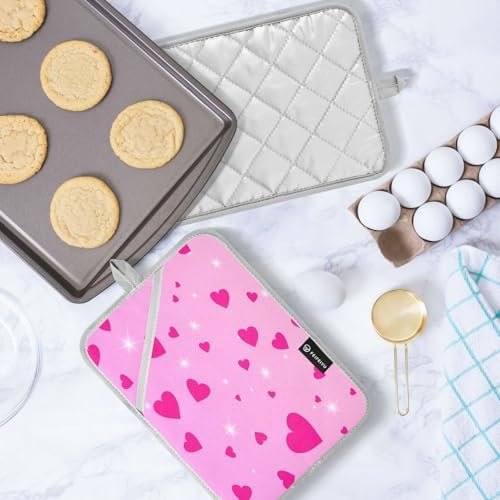 KCLDECI Pink Hearts 2-Pack Heat Resistant Potholders for Kitchen Use