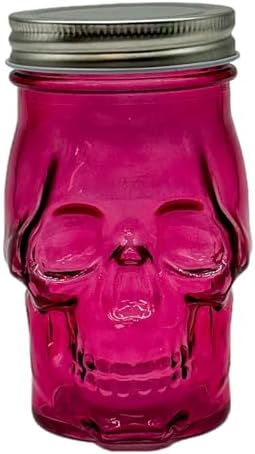 14 oz Colorful Skull Glass Mason Jar Pink