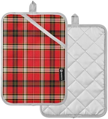 Kcldeci Textured Tartan Plaid 2Pack Pot Holders Heat Resistant Oven Mitts