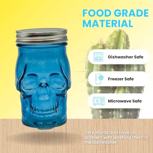 14 oz Colorful Skull Glass Mason Jar Pink
