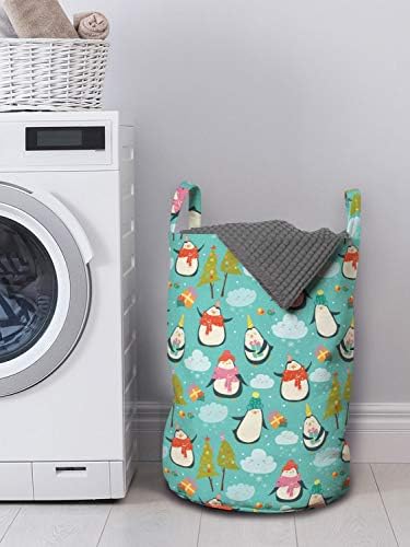 Ambesonne Christmas Laundry Bag Happy Noel Themed Seafoam White