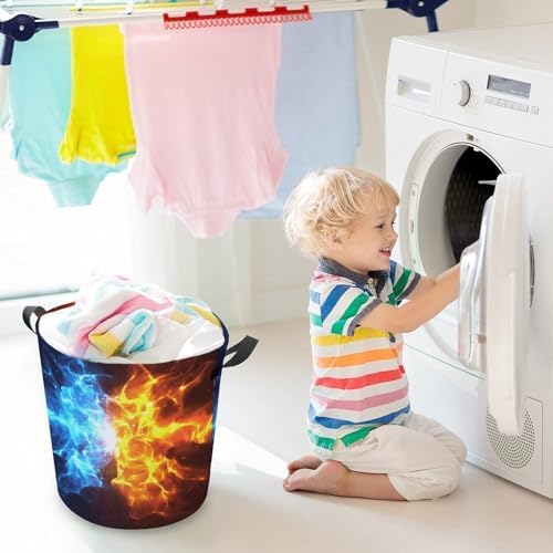 Crashing Blue and Red Flames Laundry Hamper