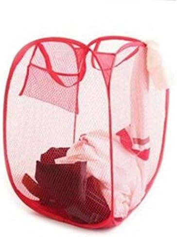 Foldable 52cm x 32cm x 37cm Mesh Laundry Bag with Handles Red