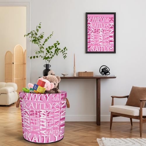 Personalized Pink Storage Tote - Waterproof Collapsible Laundry Basket