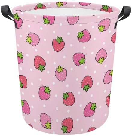 Perfectique Pink Strawberry Laundry Hamper Collapsible Waterproof Storage for Family Pets