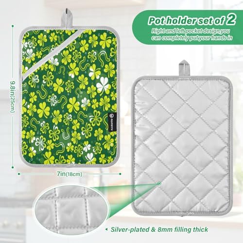 Kcldeci Green White Shamrock 2-Piece Pot Holder Set Heat Resistant