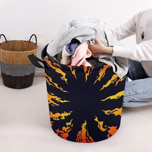 Fire Black Background Waterproof Laundry Hamper with Easy Carry Handles