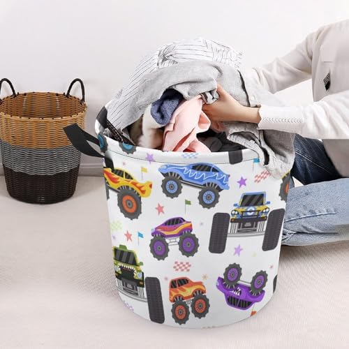 Cartoon Monster Trucks Water resistant Laundry Hamper