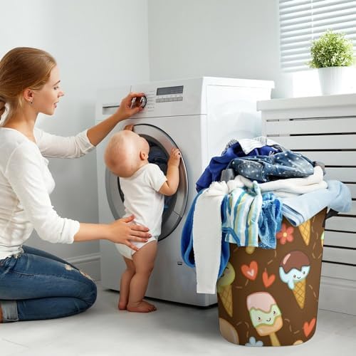 Cute Ice Creams Flower Laundry Hamper Waterproof Durable Mesh Basket