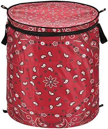 Red Bandana Print Paisley Laundry Hamper with Zipper Lid