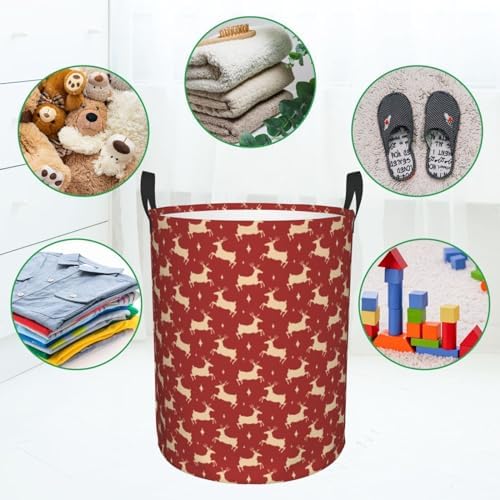 Itin Waterproof Laundry Basket Golden Moose Red Print S-40L